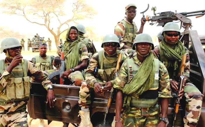 Nigerian soldiers patrolling Borno State during counter-terrorism operations
